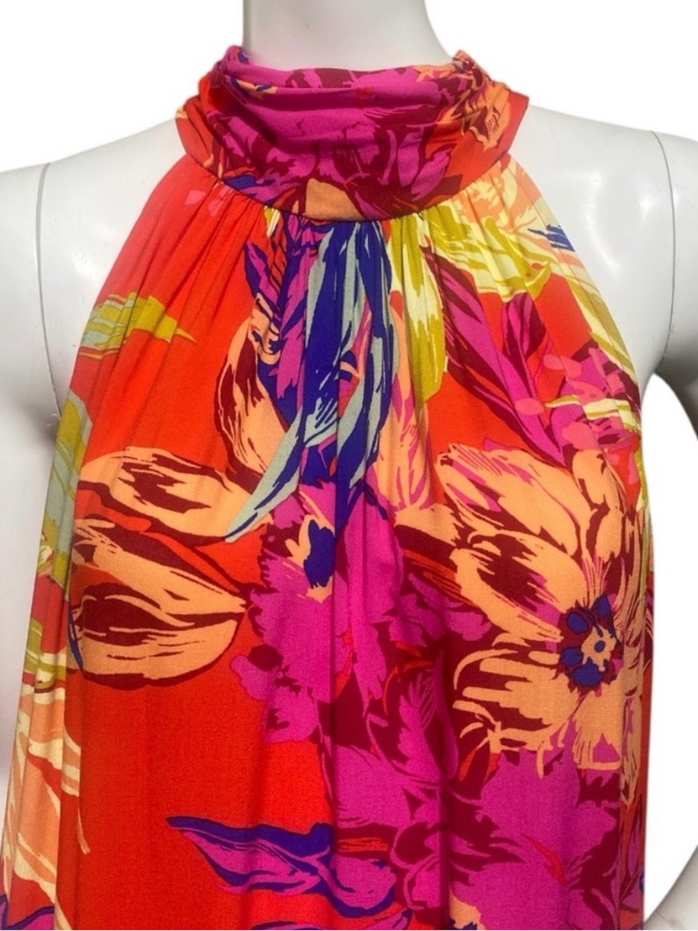 MSK Floral Printed Tiered Halter Neck Maxi Dress Orange Pink Sleeveless Sz Large - Picture 6 of 15